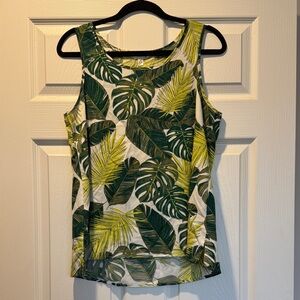 Time and Tru Green and Yellow Leaf Print Tank Top